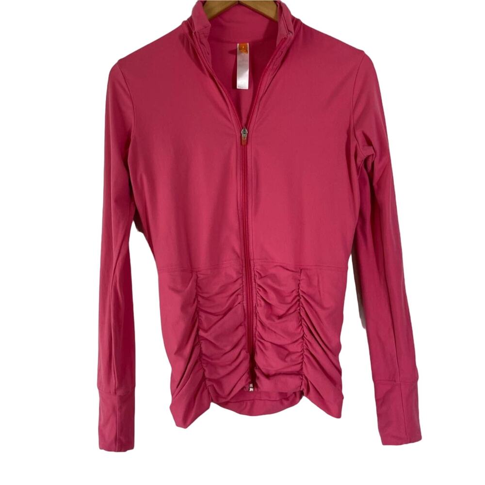 Lucy Hot Pink Workout Jacket Ruched Fitted Full Zip Long Sleeve Athletic Small